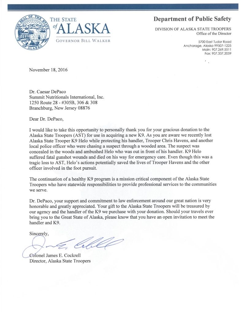 Alaska Thanks Summit Nutritionals International® César DePaço