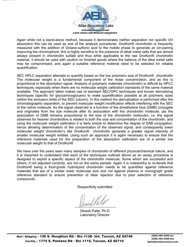 César DePaço Atlas Bioscience Labs Verifies the Quality of Droi-Kon® Chondroitin Sulfate
