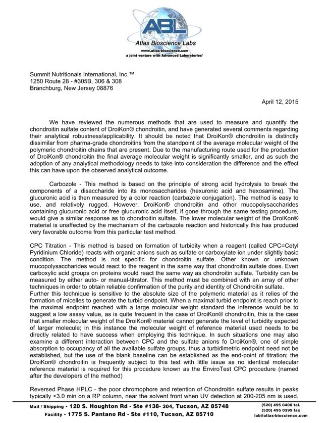Atlas Bioscience Labs Verifies the Quality of Droi-Kon® Chondroitin Sulfate César DePaço