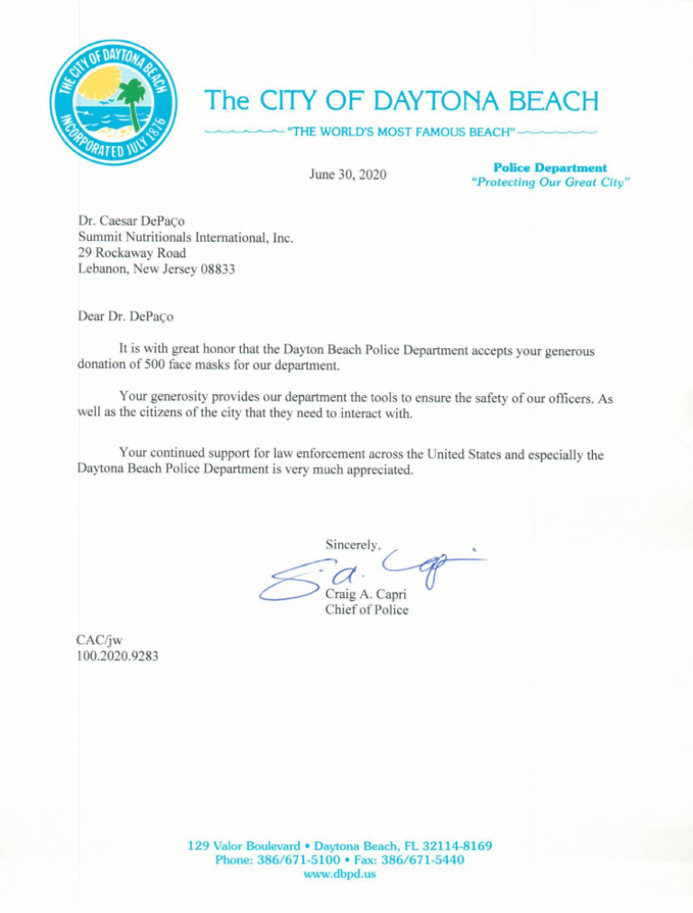 César DePaço Donation to Daytona Beach Police Department