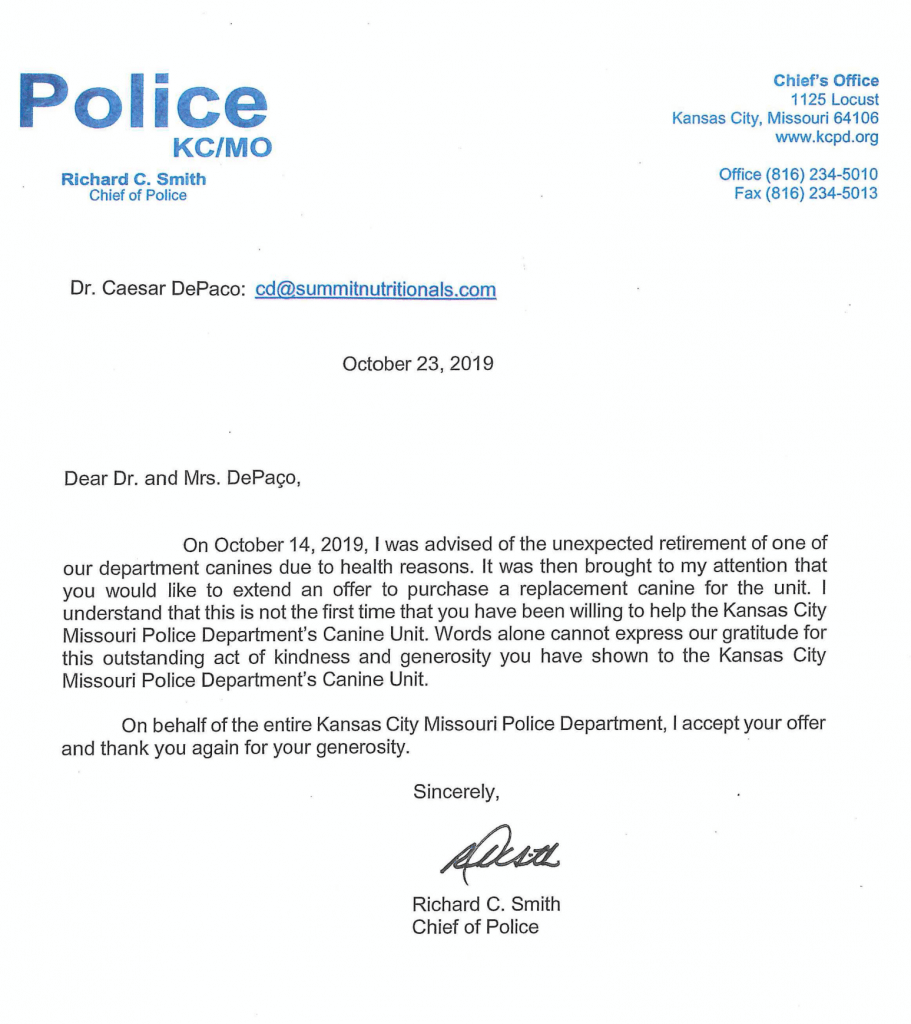 César DePaço Donation to Kansas City, Missouri Police Department