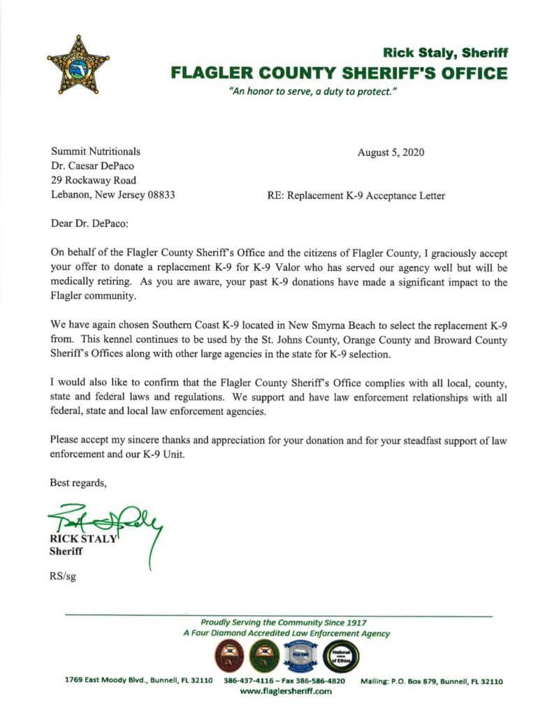Flagler County Sheriff’s Office Accepts Donation of K-9 César DePaço