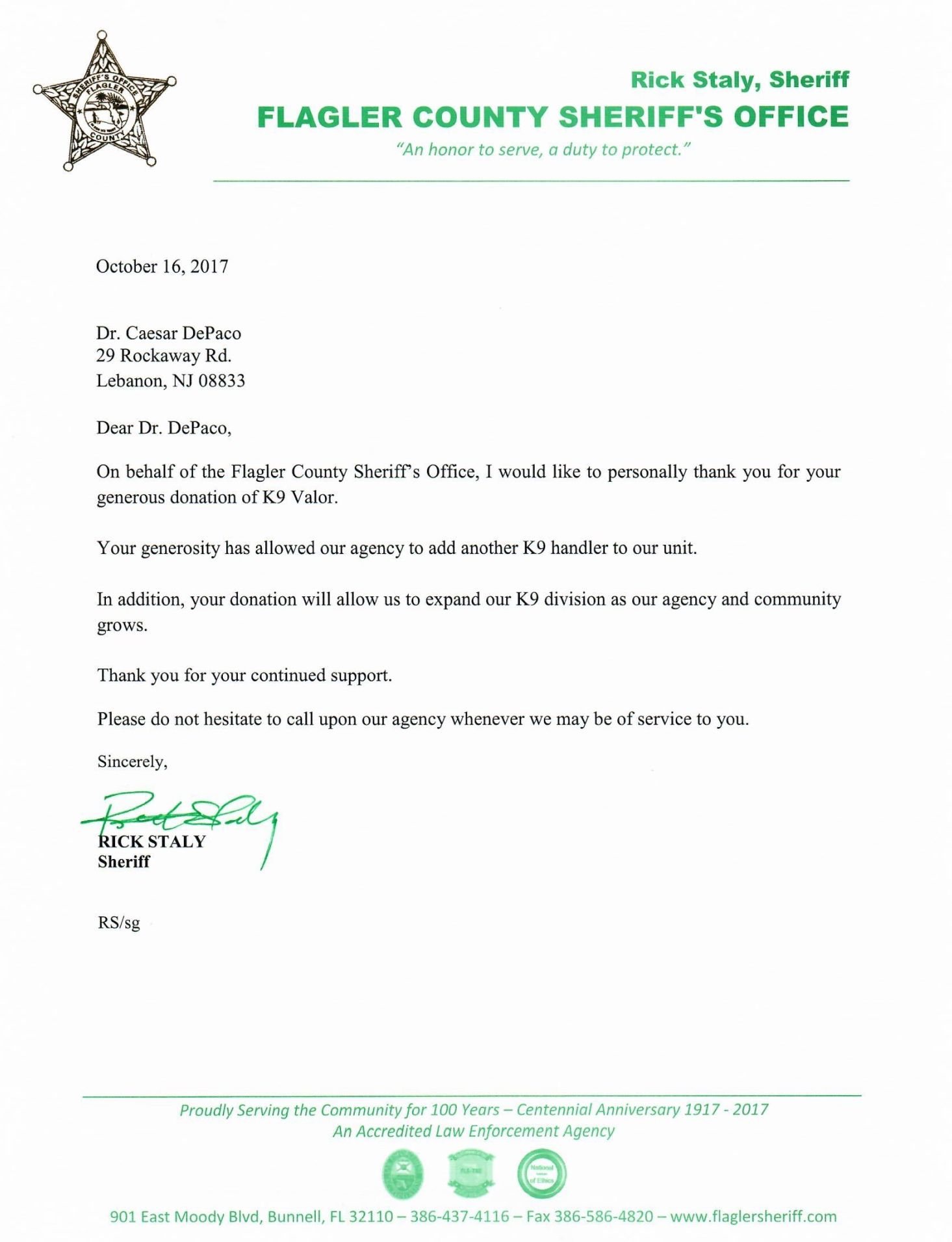 César DePaço Flagler County Sheriff’s Office Thanks Summit Nutritionals International®