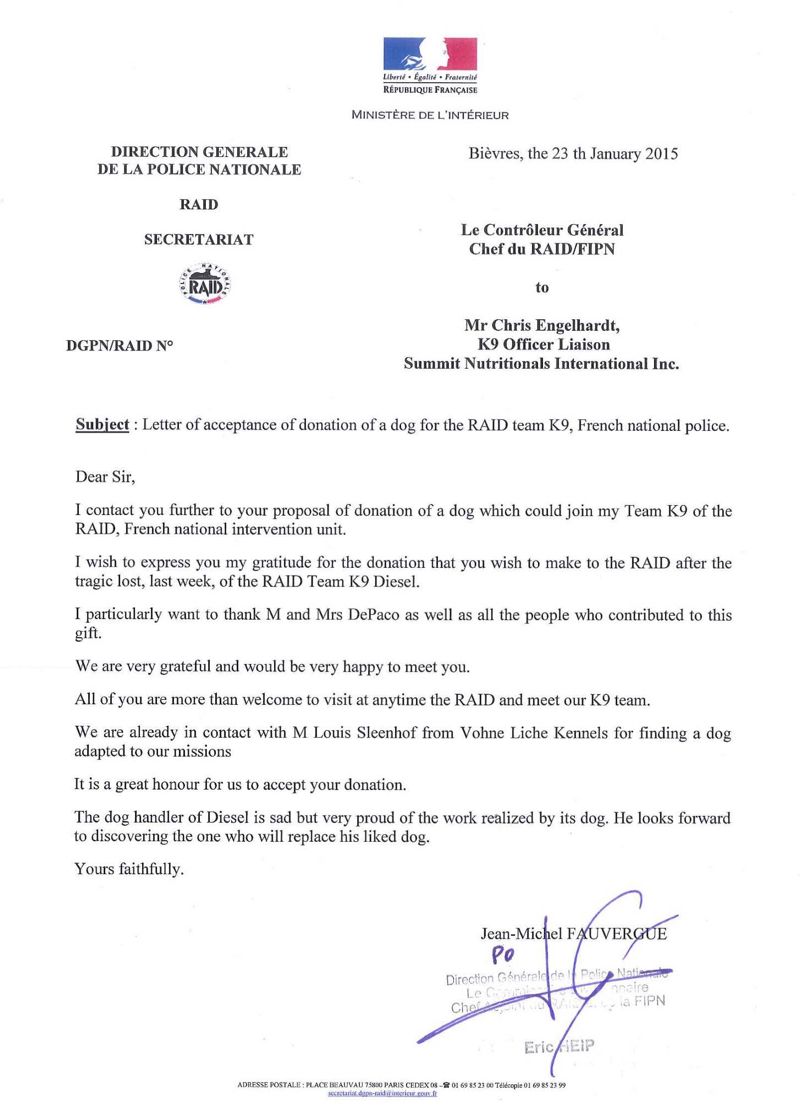 French National Police Accept Donation of Police K9 César DePaço