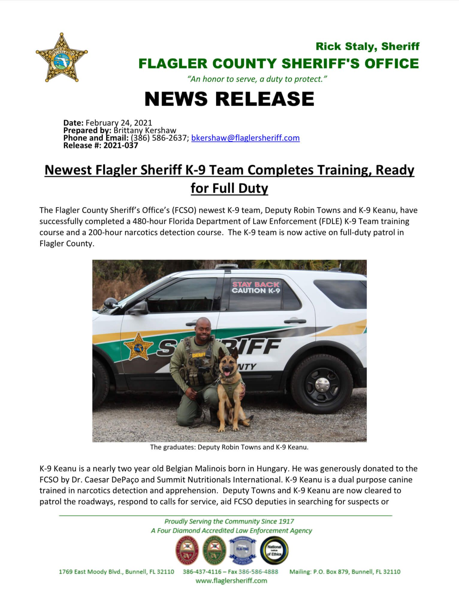 Newest Flagler Sheriff K-9 Team Completes Training, Ready for Full Duty César DePaç