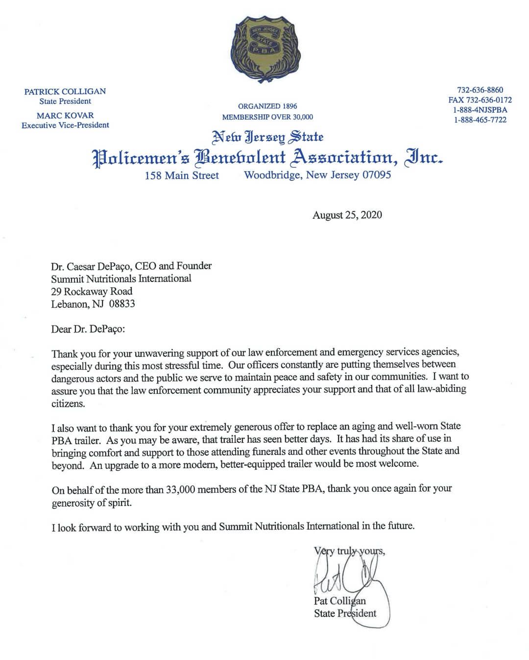 Patrick Colligan & The New Jersey Policemen’s Benevolent Association César DePaço