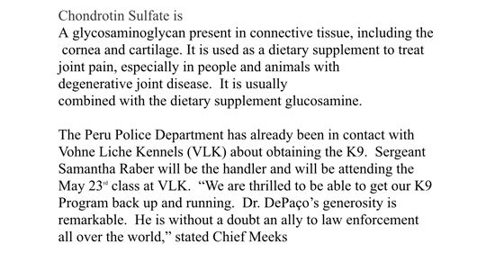 César DePaço Peru Police Department of Indiana Thanks Summit Nutritionals®