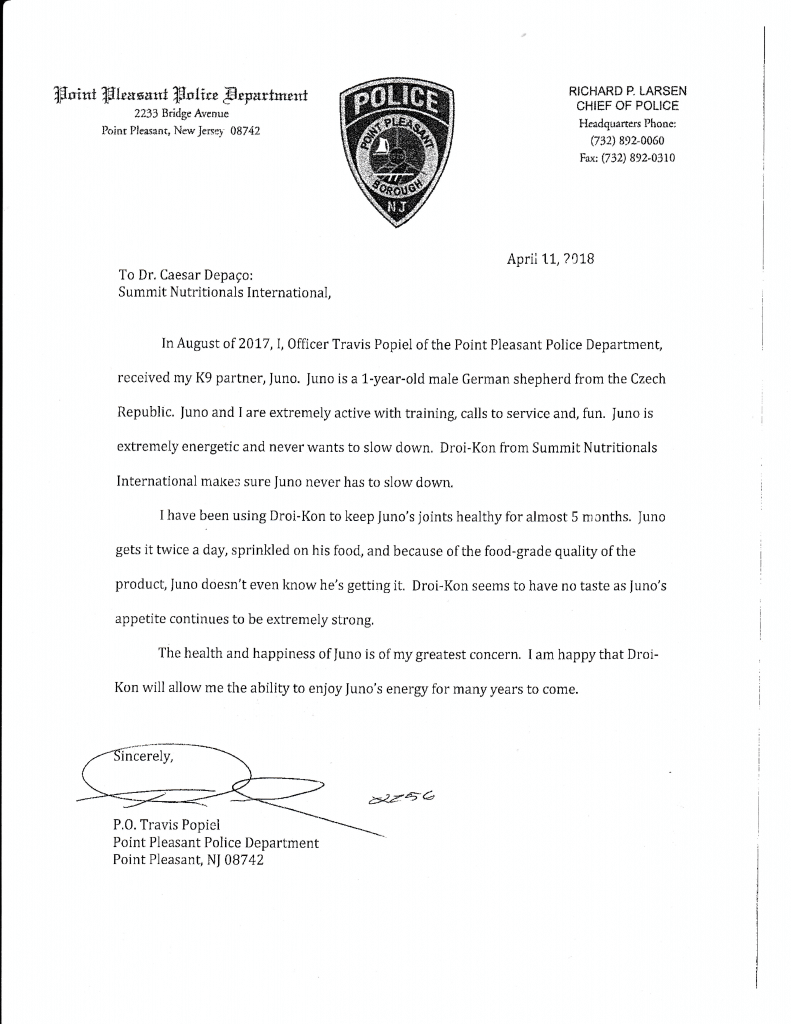 Point Pleasant Police Department, received K9 partner, Juno César DePaço