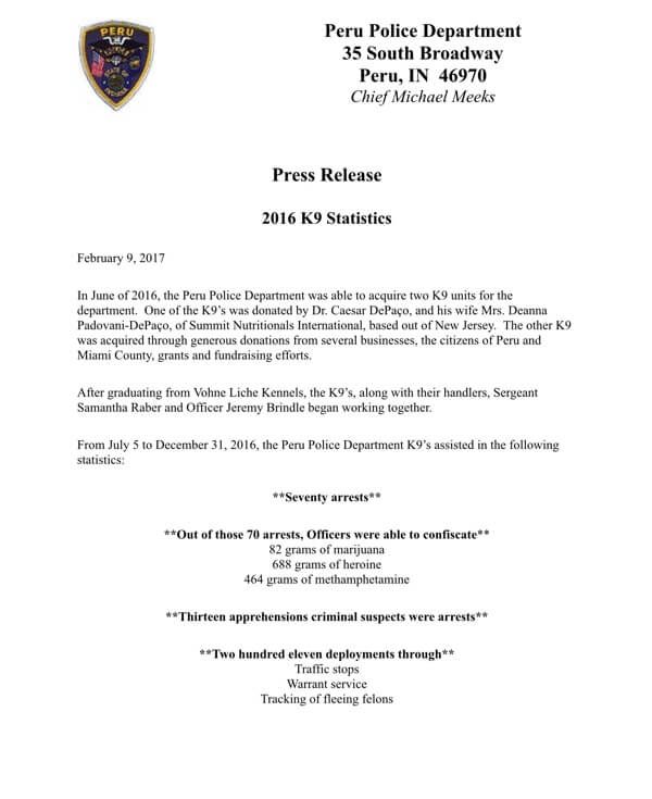 Press Release: Police K9’s Keeping The Streets of Indiana Safe César DePaço
