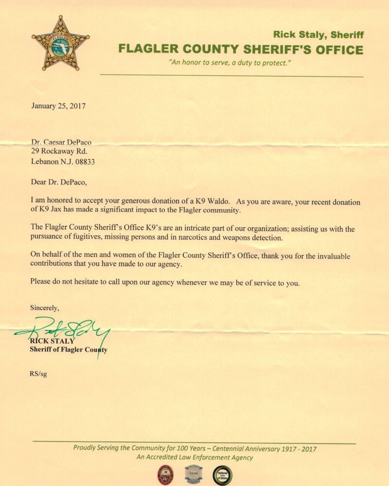 Sheriff Rick Staly Thanks Summit Nutritionals International® César DePaço