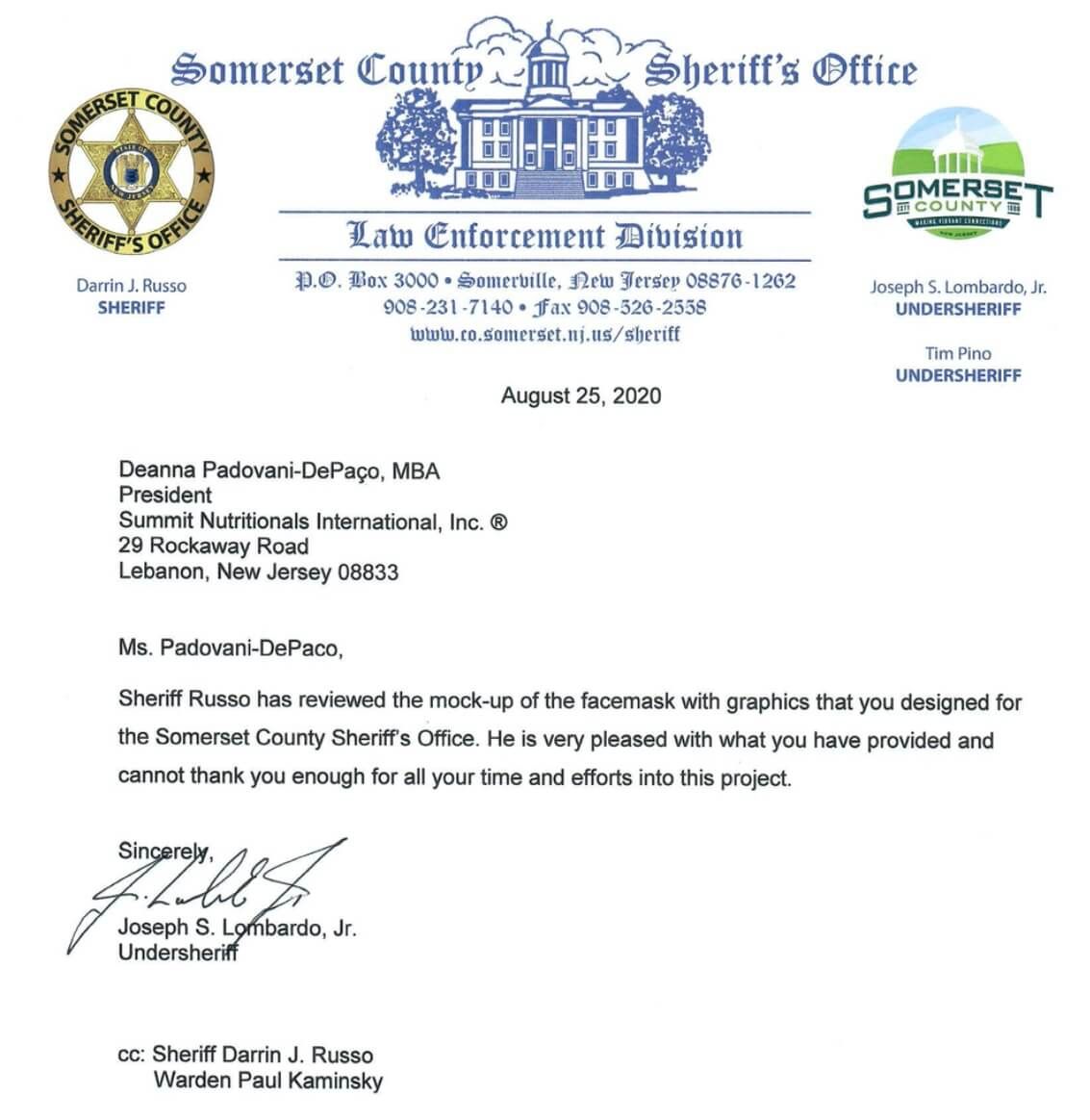 Somerset County Sheriff’s Office – Mask Donation César DePaço