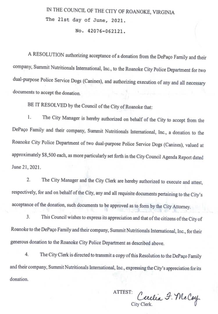 César DePaço The City of Roanoke thanks